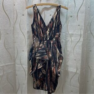 H&M Abstract Print V Neck Ruffle Sheath Dress Women US Size‎ 2